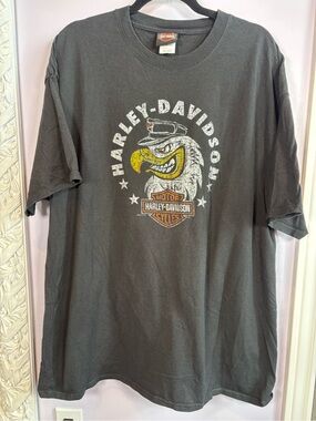Harley-Davidson Black Moto Biker Casual Graphic Eagle Logo Tee Short Sleeve 2XL